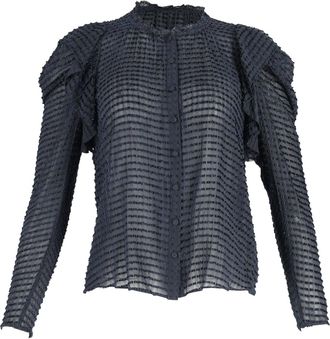 Ulla Johnson Fiona See-Through Blouse in Navy Blue Silk