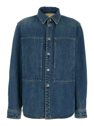 Jil Sander Blue Shirt With Classic Collar And Logo Patch On The Rear In Denim Woman