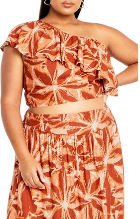 City Chic Runaway Ruffle One-Shoulder Crop Top at Nordstrom Rack, Size Xxs/12W