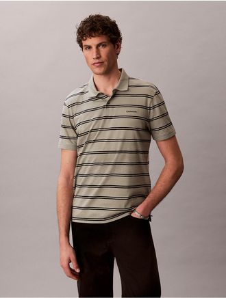 Calvin Klein Mens Liquid Touch Stripe Polo Shirt - Dark Beige - 2XL