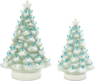 Melrose International Set Of 2 Led Ceramic Christmas Tree