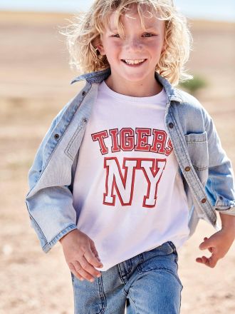 Vertbaudet T-shirt team sport esprit coll&egrave;ge gar&ccedil;on blanc