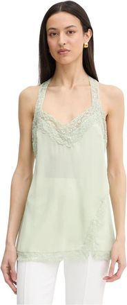 Pinko Zijden top met kanten rand - Dames - Tops zonder mouwen - Groen - XS - Tops