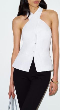 Reformation Tate Cross Neck Linen Top in White at Nordstrom, Size 12