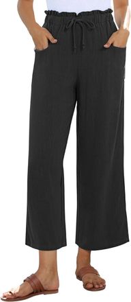 SHEKINI Wide Leg Linen Trousers for Women Summer Casual Loose High Waist Pants with Pockets, Black, X-Large