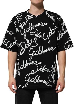 Dolce & Gabbana Mens Logo Print Short Sleeve Tee - Black Cotton - Size EU 46 (Mens)