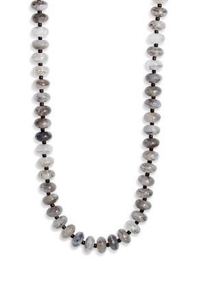 Nordstrom 12mm Beaded Necklace in Grey- Gold at Nordstrom