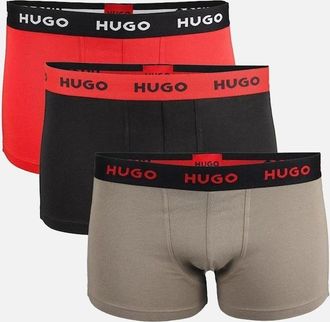 HUGO BOSS Mens HUGO 3-Pack Cotton Stretch Boxer Trunks, Black/Red/Khaki - Tan - Size: 37/36/32
