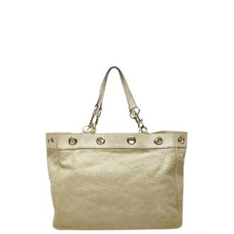 Gucci Pre-owned Tote Bags, female, Beige, Size: ONE SIZE Pre-owned Guccissima Canvas Leather Tote Bag
