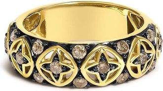 House of Brilliance 10K Yellow Gold Plated Sterling Silver 1/2 Cttw Champagne Diamond Star Motif Band Ring