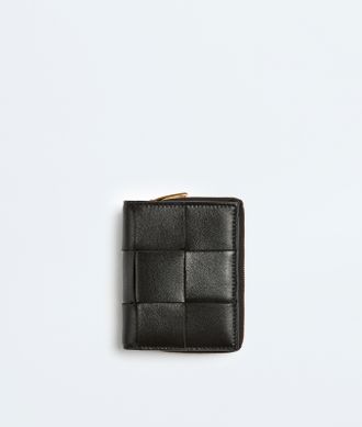 Bottega Veneta Cassette Compact Zip Around Wallet - Black - Woman - 50% Lambskin & 50% Calfskin