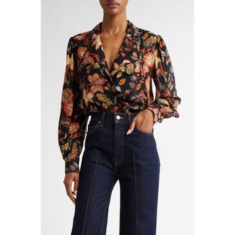 Ulla Johnson Florian Long Sleeve Silk Top in Hellebore at Nordstrom Rack, Size 10
