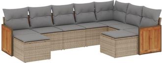 vidaXL Set De Sof&aacute;s De Jard&iacute;n 9 Pzas Con Cojines Rat&aacute;n Sint&eacute;tico Beige Vidaxl