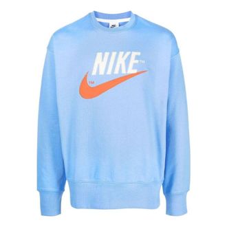 Nike Mens Nike Swoosh Brand Large Logo Pattern Printing Round Neck Long Sleeves Sky Blue DO8891-412