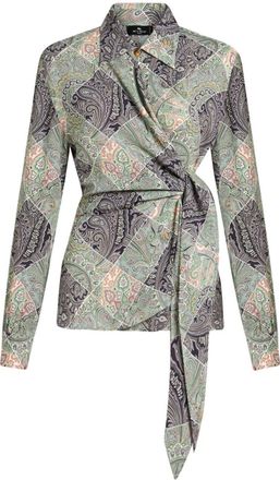 Etro patchwork-print wraparound-style shirt - women - Viscose - 46 - Green