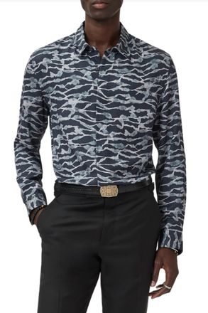 John Varvatos Rodney Long Sleeve Button Placket Shirt In Black