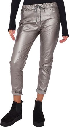 Generic Women Wetlook Magic Trouser Pants, Ladies Faux Leather Soft Stretch Comfy Italian Bottoms with Pockets for Gym Training Workout (Silver, 10-14)