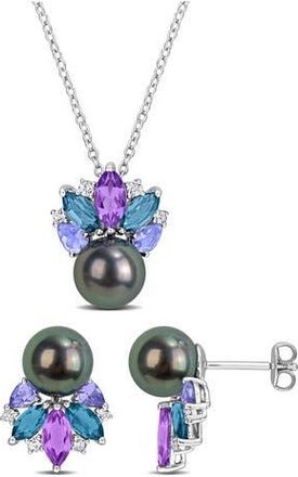 Delmar Tahitian Pearl Pendant Necklace & Stud Earrings Set in Purple Multi at Nordstrom Rack