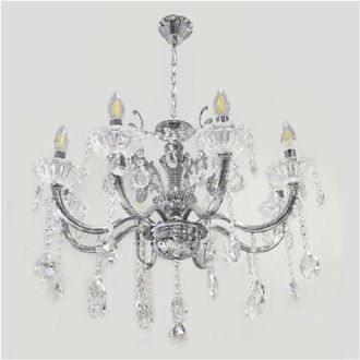 Trade Shop Lampadario Soffitto 8 Bracci Attacco E14 Pendenti Acrilico Oro Argento A19 - Argento - Trade Shop Traesio