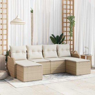 vidaXL Vidaxl - Conjunto De Sof&aacute; De Jard&iacute;n 6 Pcs Beige, Blanco Polirat&aacute;n