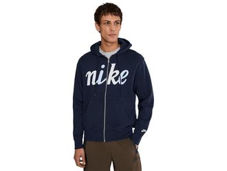 Nike Sportswear Club Full-Zip Fleece Hoodie Mens Sweatshirt Obsidian/Obsidian/White : 2XL, Cotton/Polyester