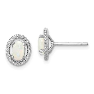 Diamond2Deal Sterling Silver Rhod-plat Milky Opal Oval Stud Earrings