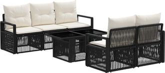 vidaXL Conjunto De Sof&aacute;s De Jard&iacute;n 6 Uds. Negro Y Blanco Crema Vidaxl