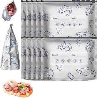 Generic Reusable Aluminum Foil Sealable Storage Bags,Stand up Freezer Bags with Zipper Lock Label,Heat Resistant,for Vegetable Meat,1Set,30pcs