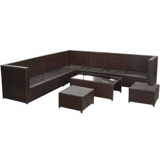 Berkfield Home 8 Piece Garden Lounge Set with Cushions Poly Rattan Brown