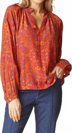 Habitat Womens English Garden Ruffle Neck Blouse In Sienna