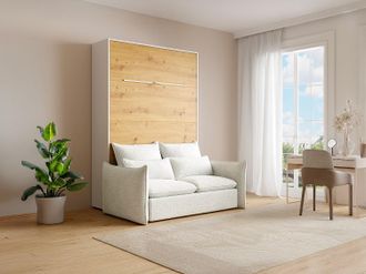 Vente-Unique Letto estraibile 140 x 200 cm Apertura verticale manuale Con LED Bianco e naturale + Divano - RAPILI