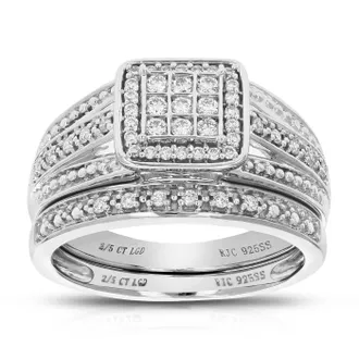 Vir Jewels 2/5 cttw Lab Grown Diamond Wedding Bridal Set in Sterling Silver For Women