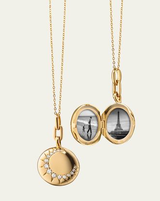 Monica Rich Kosann 18K Gold Round Sun Locket with Diamonds on a 17 Delicate Belcher Chain