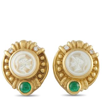 Judith Ripka 18K Yellow Gold Diamond, Emerald, and Mother of Pearl Clip-On Earrings JR11-060526