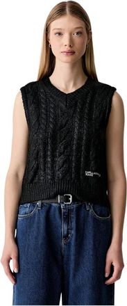 Karl Lagerfeld Truien & Vesten, Dames, Zwart, XS, V-hals Gebreid Vest