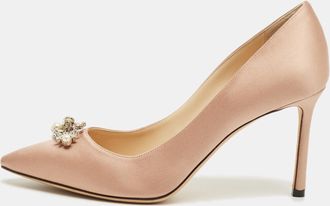 Jimmy Choo London Gold Satin Crystal Embellish Manda Pumps