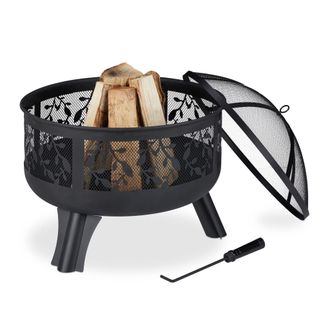 Relaxdays Relaxdays - Brasero Exterior Con Protector Antichispas, Cuenco Fuego Jard&iacute;n Y Terraza, Atizador, Circular, 60x60 Cm, Negro