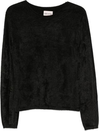 Semicouture Black Textured Round Neck Sweater