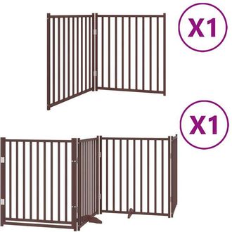 vidaXL Dog Gate with Door Foldable 6 Panels Brown 480 cm Poplar Wood vidaXL