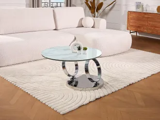 Vente-Unique Tavolino con piano girevole Ceramica e vetro temperato Effetto marmo Bianco - JOLINE