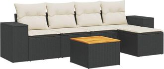 vidaXL Set De Sof&aacute;s De Jard&iacute;n 6 Piezas Y Cojines Rat&aacute;n Sint&eacute;tico Negro Vidaxl