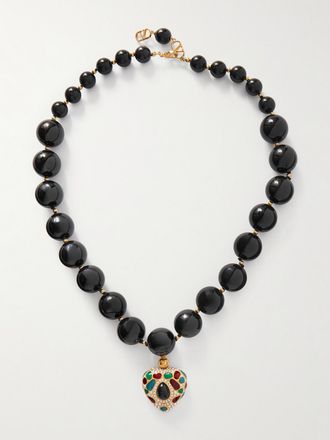 Valentino Garavani Collana In Metallo Dorato E Resina Con Cristalli E Smalto Coeur Royal - Nero
