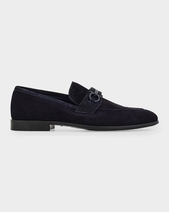 Ferragamo Men & apos;s Foster Textured Suede Gancini Bit Loafers