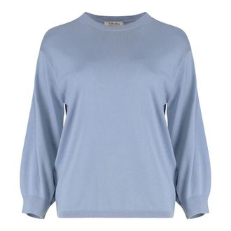 Max Mara Amico Virgin Wool Sweater - Dames - Ronde hals truien - Blauw - S - Truien & Vesten