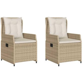 vidaXL Vidaxl - Sillones Reclinables De Jard&iacute;n 2 Uds Rat&aacute;n Sint&eacute;tico Beige