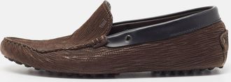 Tod's Tods Dark Brown Textured Leather Gommino Loafers