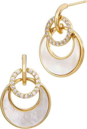 Savvy Cie Jewels 18K YELLOW GOLD PLATED MOTHER OF PEARL DANGLE EARRINGS