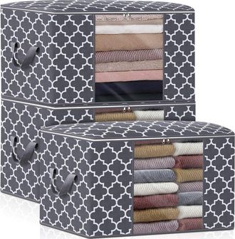 OEM Juego De 3 Bolsas De Almacenamiento Grandes De 100 L Para Mantas, Ropa, Ropa De Cama, Edredones, Organizador Plegable Con Asa Reforzada, Ventana Trans