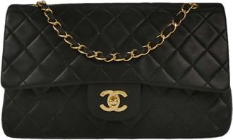Chanel Timeless - Classic Double Flap Bag Leather Black Leather Handbag (Pre-Owned)