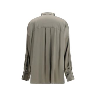 Brunello Cucinelli Monili-Trimmed Silk Shirt - Beige